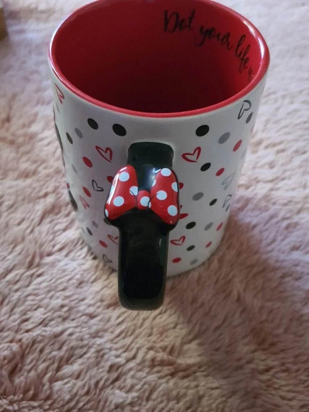 Disney Minnie Mouse Coffee Mug Cup Polka Dots & Hearts